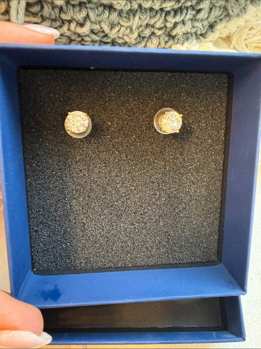 Anna Zuckerman Bethany Frankel 4 Carat White Dimound Stud Earrings Yellow Gold